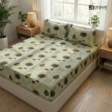 Printed Floral Cotton 144 TC Flat Bedsheet with Pillow Covers - Khaki