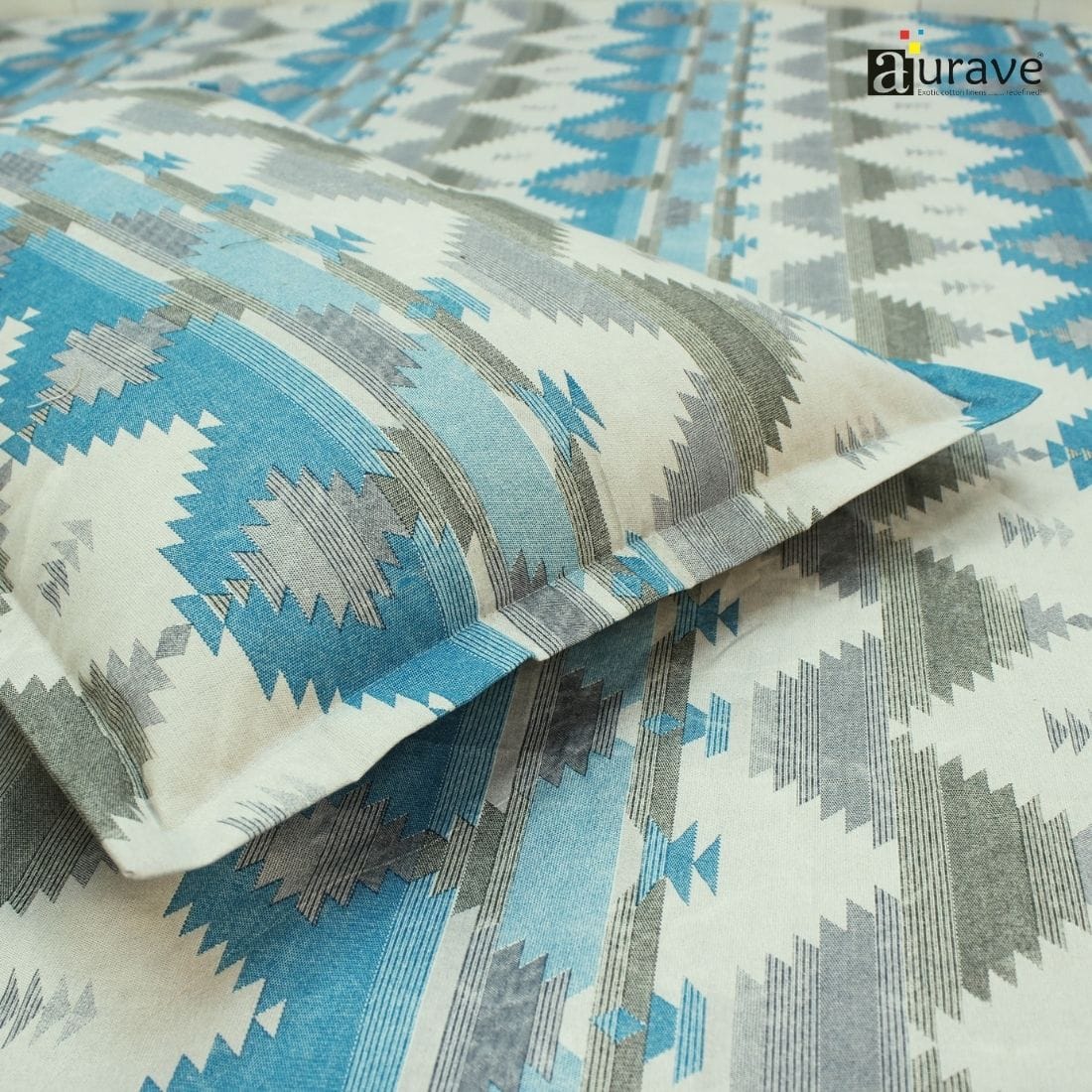 Printed Floral Cotton 144 TC Fitted Bedsheet with Pillow Covers - Blue