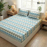 Printed Floral Cotton 144 TC Flat Bedsheet with Pillow Covers - Blue
