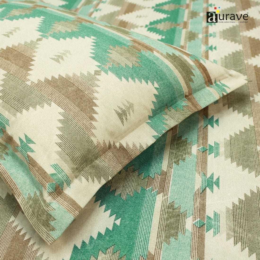 Printed Floral Cotton 144 TC Fitted Bedsheet with Pillow Covers - Green