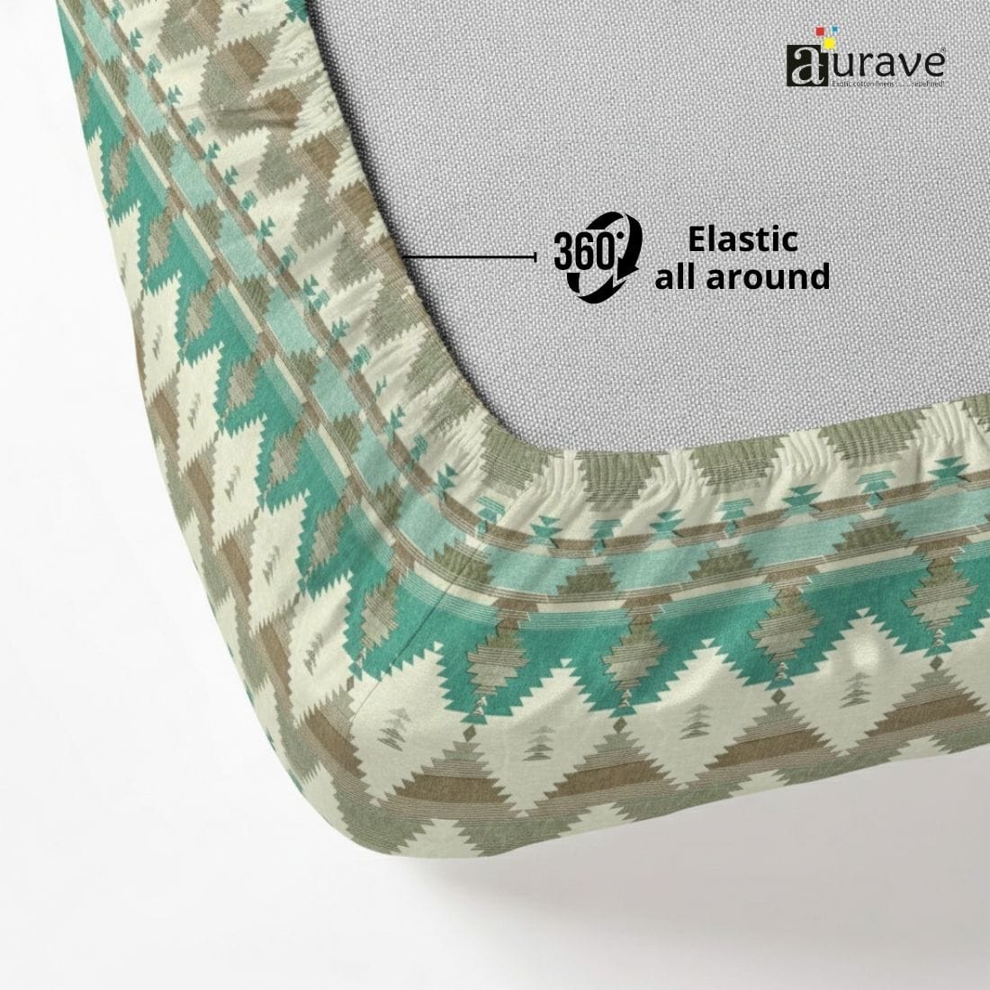 Printed Floral Cotton 144 TC Fitted Bedsheet with Pillow Covers - Green