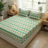Printed Floral Cotton 144 TC Flat Bedsheet with Pillow Covers - Green