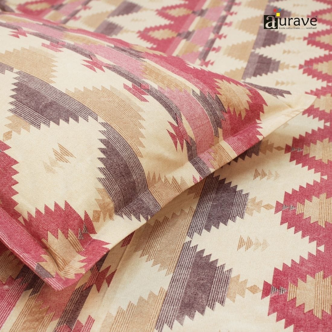 Printed Floral Cotton 144 TC Fitted Bedsheet with Pillow Covers - Magenta