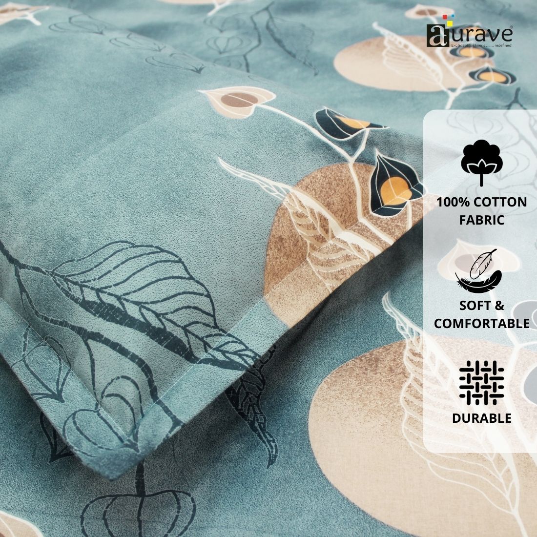 Printed Floral Cotton 144 TC Flat Bedsheet with Pillow Covers - Blue