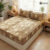 Printed Floral Cotton 144 TC Flat Bedsheet with Pillow Covers - Brown