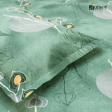 Printed Floral Cotton 144 TC Fitted Bedsheet with Pillow Covers - Green
