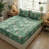 Printed Floral Cotton 144 TC Flat Bedsheet with Pillow Covers - Green