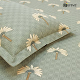 Printed Floral Cotton 144 TC Fitted Bedsheet with Pillow Covers - Grey