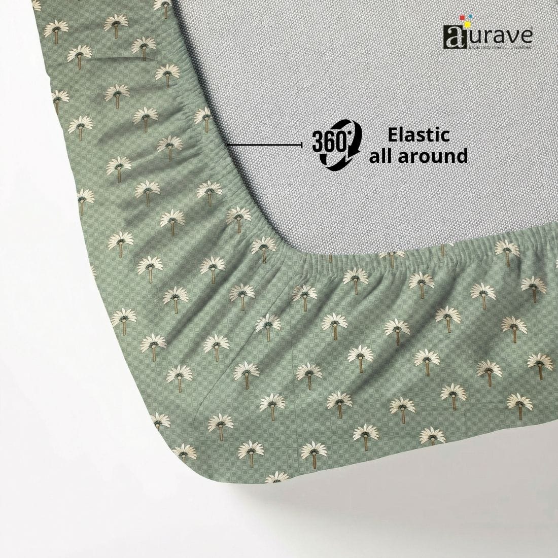 Printed Floral Cotton 144 TC Fitted Bedsheet with Pillow Covers - Grey