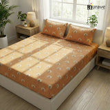 Printed Floral Cotton 144 TC Flat Bedsheet with Pillow Covers - Peach