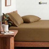 Luxury King Size Cotton Flat Bedsheet with Embroidered Pillow Covers - Coffee Brown
