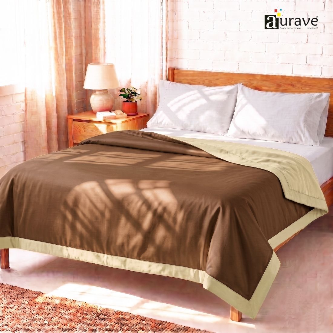 Cotton Satin 400 TC Luxurious Dohar, Coffee Brown & Khaki