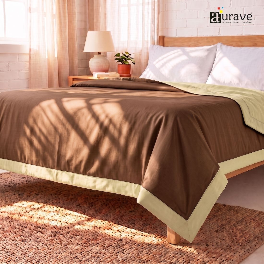 Cotton Satin 400 TC Luxurious Dohar, Coffee Brown & Khaki