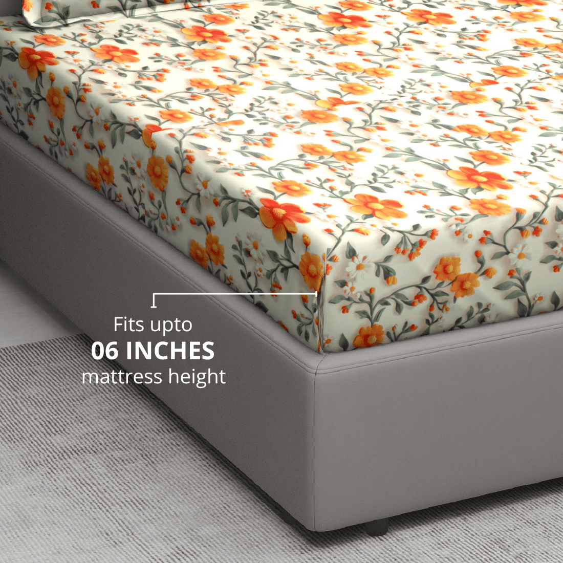 Floral 7D Digital Printed Fitted Bedsheet 