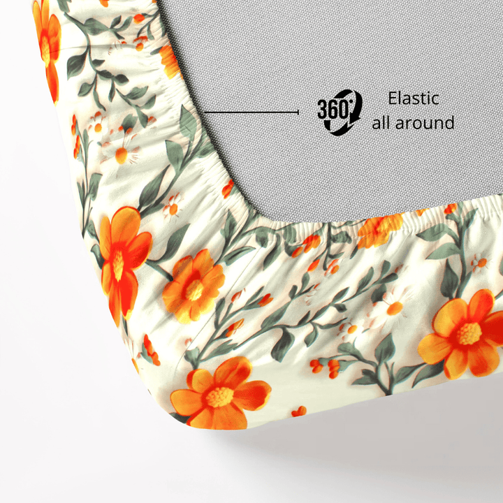 Floral 7D Digital Printed Fitted Bedsheet 