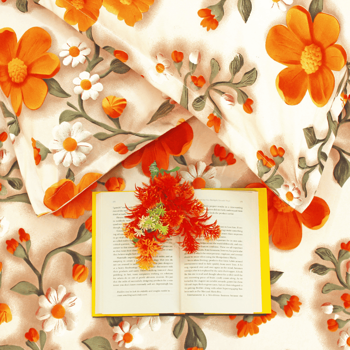 Floral 7D Digital Printed Fitted Bedsheet with Pillow Covers - Orange