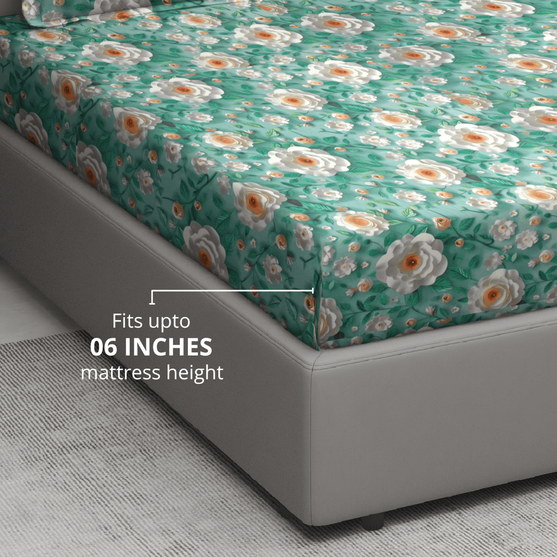 Floral 7D Digital Printed Fitted Bedsheet 
