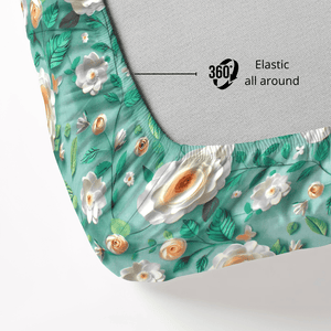 Floral 7D Digital Printed Fitted Bedsheet  Elastic all around 