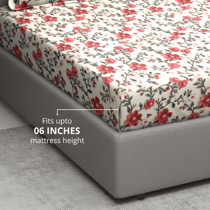 Floral 7D Digital Printed Fitted Bedsheet