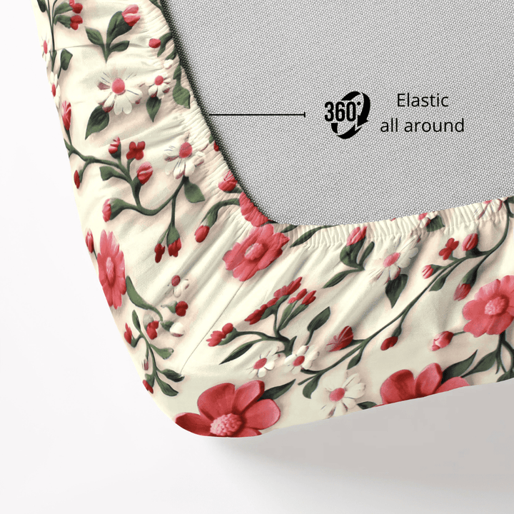 Floral 7D Digital Printed Fitted Bedsheet 