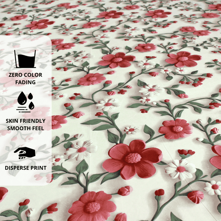 Full View Floral 7D Digital Printed Fitted Bedsheet Design 
