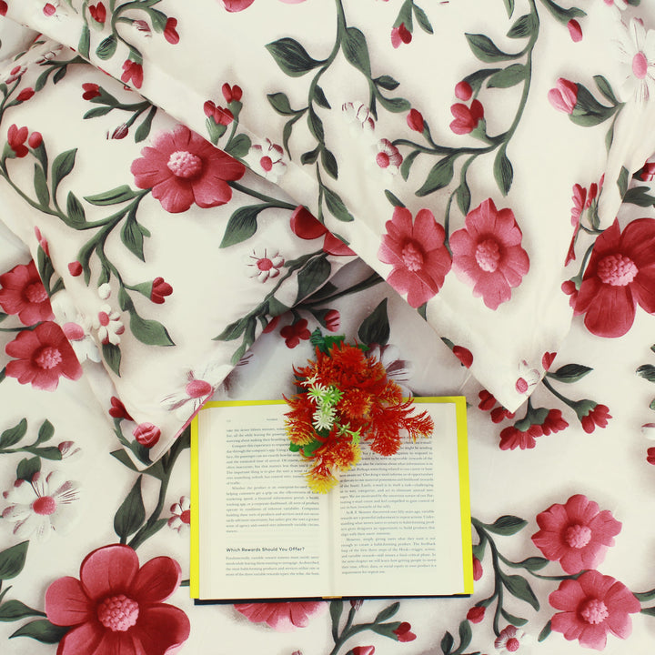 Floral 7D Digital Printed Fitted Bedsheet with Pillow Covers - Multicolor