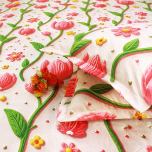 Floral 7D Digital Printed Fitted Bedsheet with Pillow Covers - Pink