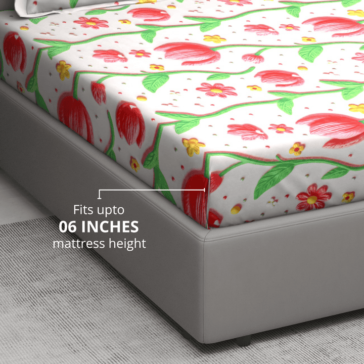 Floral 7D Digital Printed Fitted Bedsheet 