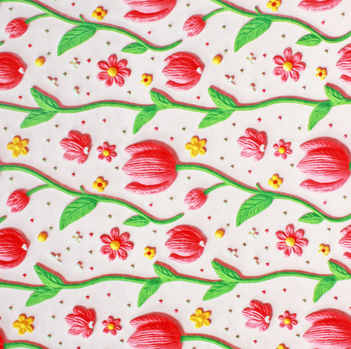 Full View Floral 7D Digital Printed Fitted Bedsheet Design 