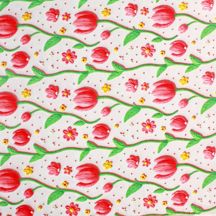 Floral 7D Digital Printed Fitted Bedsheet Design 