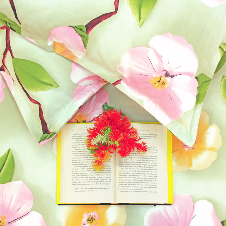 Floral 7D Digital Printed Fitted Bedsheet with Pillow Covers - Green