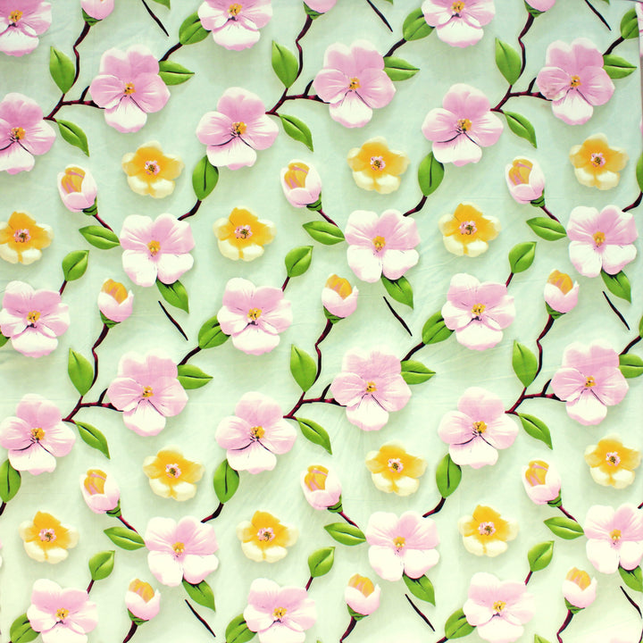 Floral 7D Digital Printed Fitted Bedsheet Design 