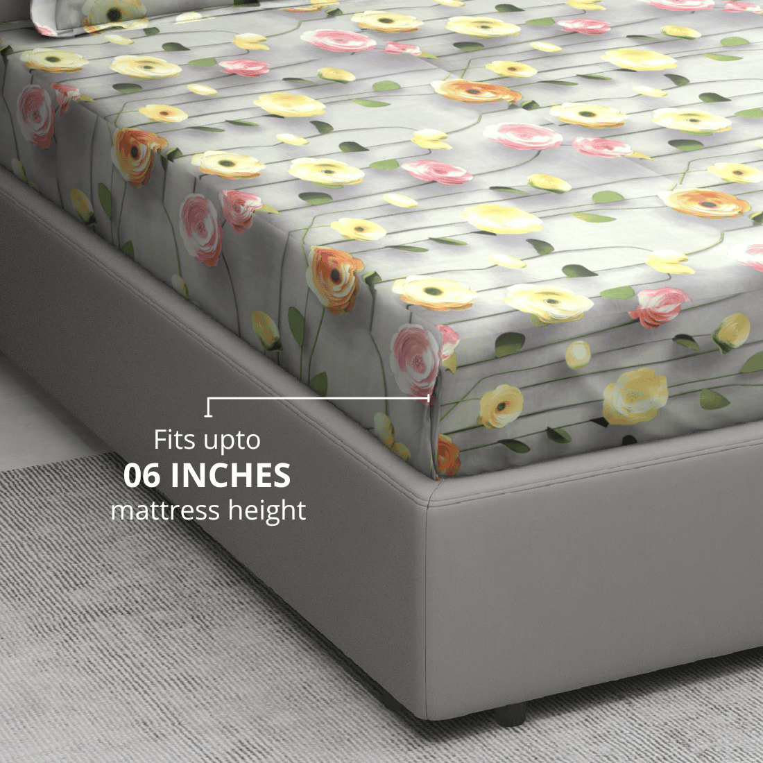 Floral 7D Digital Printed Fitted Bedsheet 