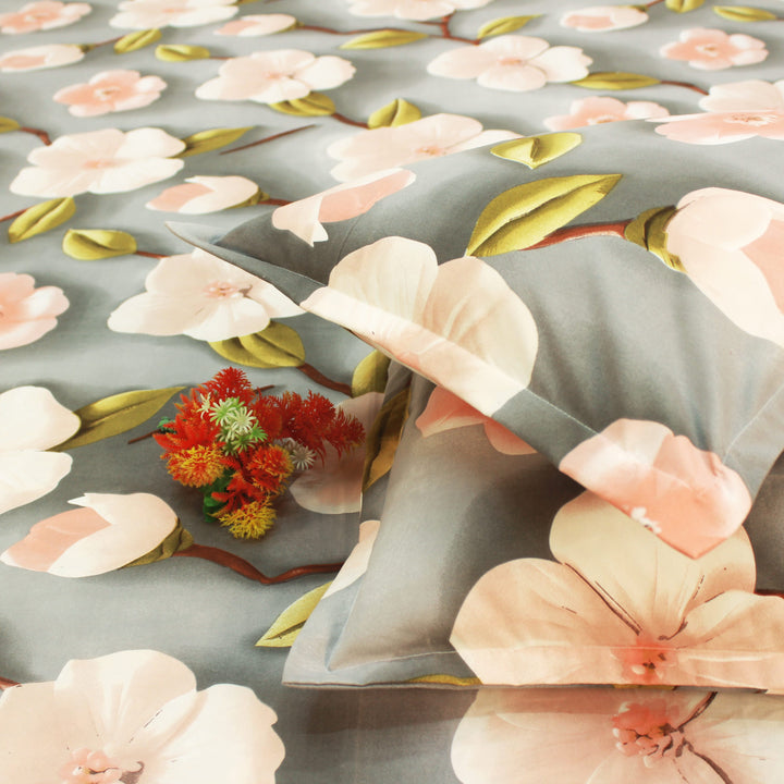 Floral 7D Digital Printed Fitted Bedsheet with Pillow Covers - Multicolor