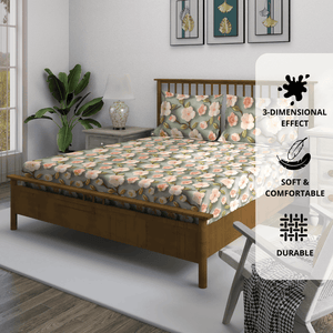 Floral 7D Digital Printed Fitted Bedsheet with Pillow Covers - Multicolor