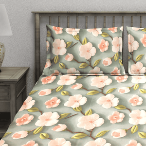 Close Up View Floral 7D Digital Printed Fitted Bedsheet with Pillow Covers - Multicolor