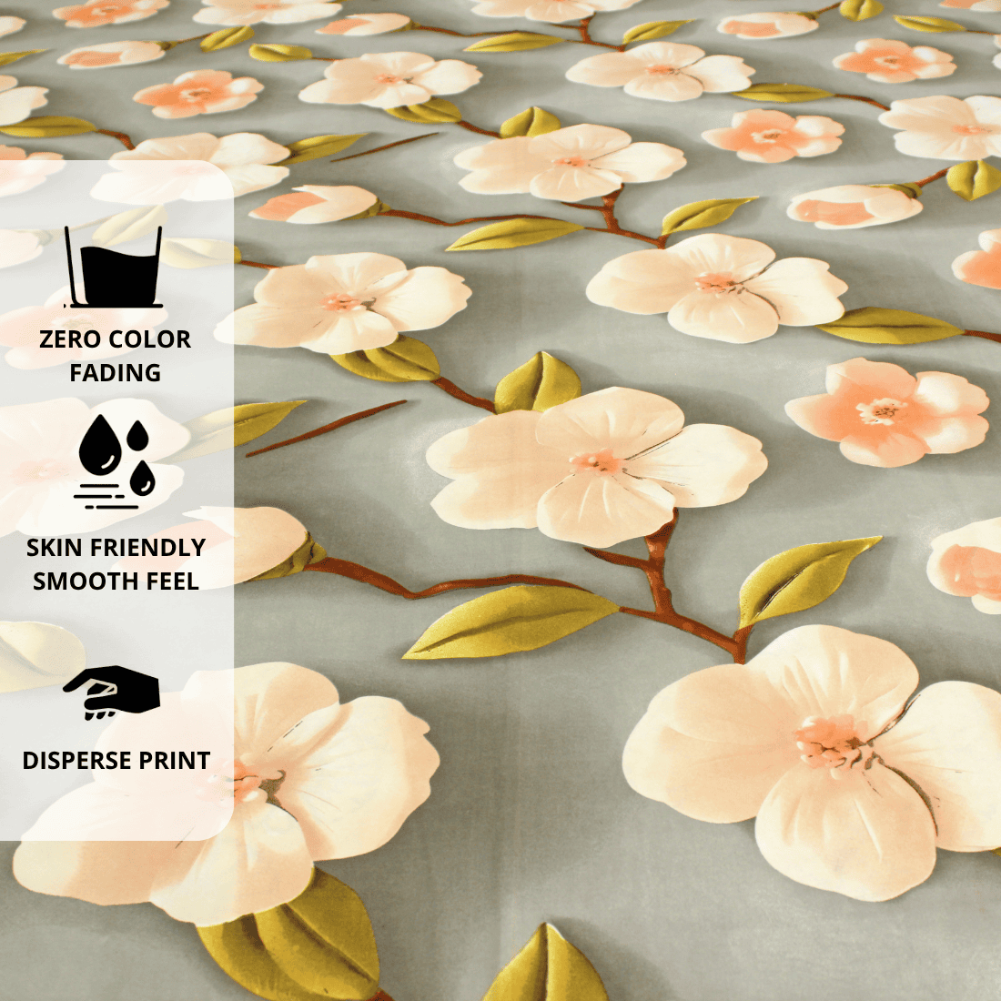 Close up view Floral 7D Digital Printed Fitted Bedsheet Design 