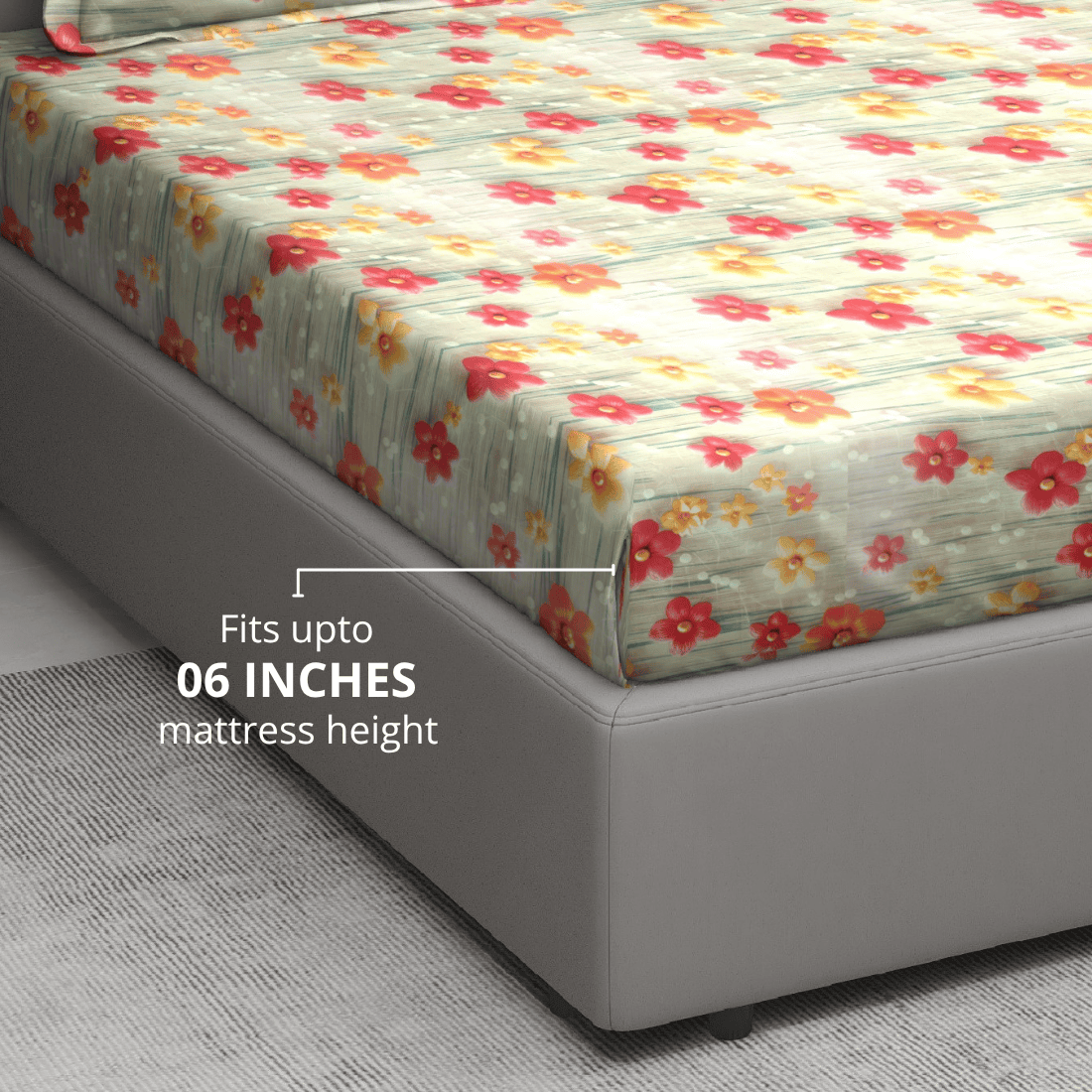 Floral 7D Digital Printed Fitted Bedsheet 