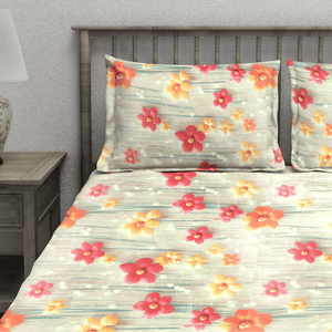 Floral 7D Digital Printed Fitted Bedsheet with Pillow Covers - Multicolor