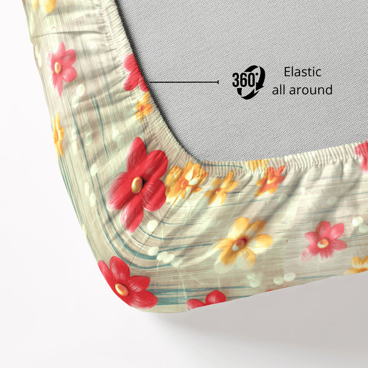 Floral 7D Digital Printed Fitted Bedsheet  Elastic All Round 