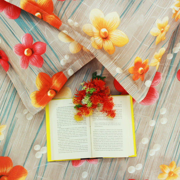 Full View Floral 7D Digital Printed Fitted Bedsheet  With Pillow Cover 