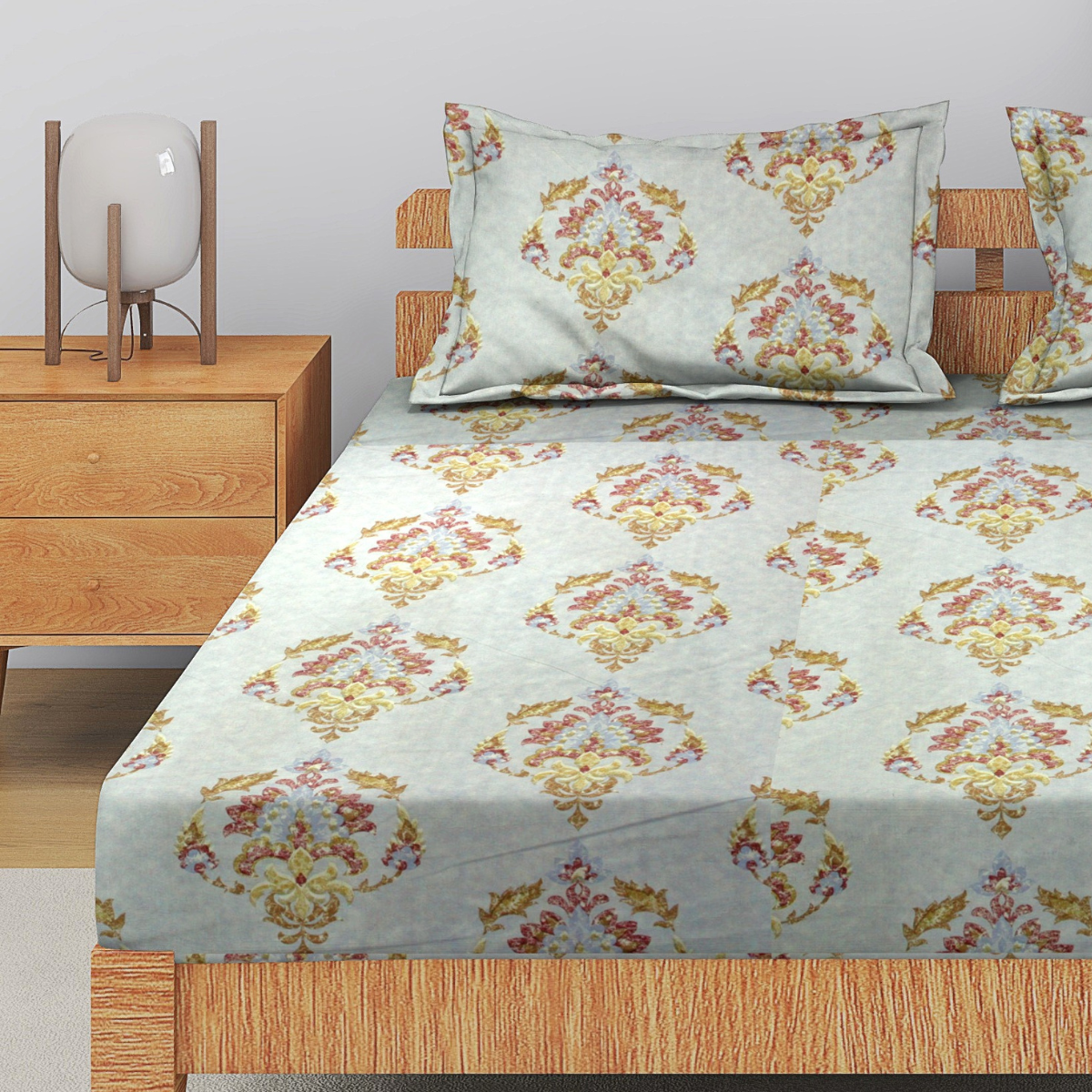 Printed Cotton Flare 144 TC Bedsheet with Pillow Covers - Blue