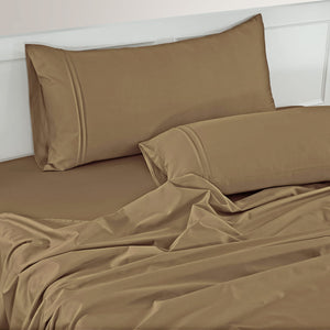 Plain 400 TC Cotton Satin Bedsheet with Pillow Covers - Camel Brown