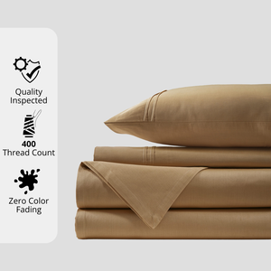 Plain 400 TC Cotton Satin Bedsheet with Pillow Covers - Camel Brown