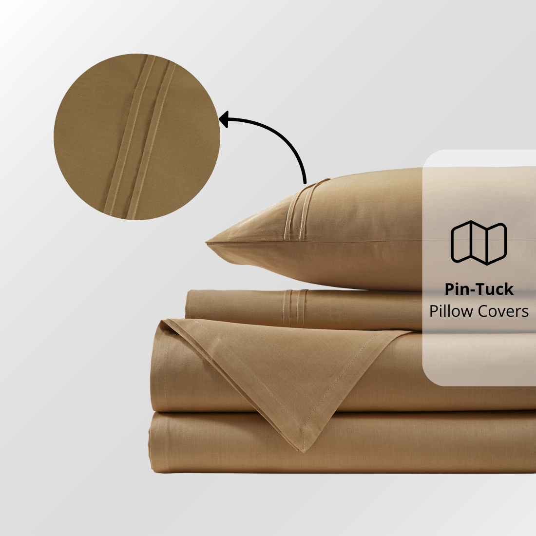 Plain Cotton Satin 400 TC Fitted Bedsheet with Pillow Covers - Camel Brown