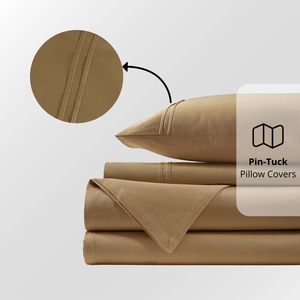 Plain Cotton Satin 400 TC Fitted Bedsheet with Pillow Covers - Camel Brown