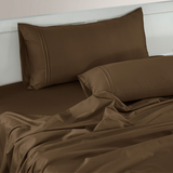 Plain 400 TC Cotton Satin Flat Bedsheet with Pillow Covers - Coffee Brown
