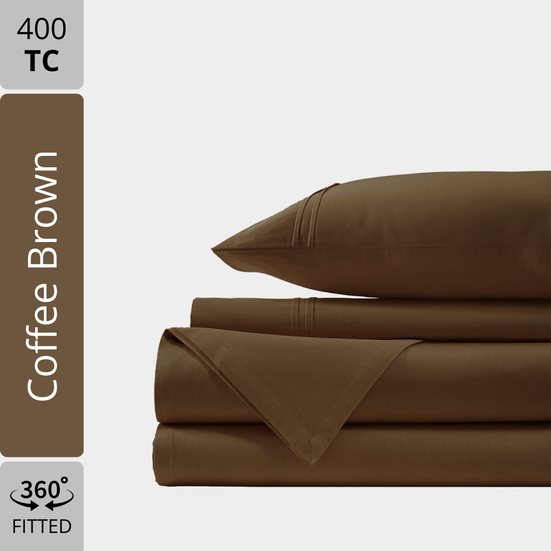 Plain Cotton Satin 400 TC Bedsheet with Pillow Covers - Coffee Brown