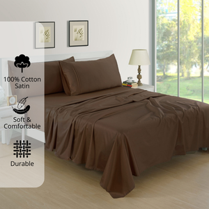 Plain Cotton Satin 400 TC Bedsheet with Pillow Covers - Coffee Brown