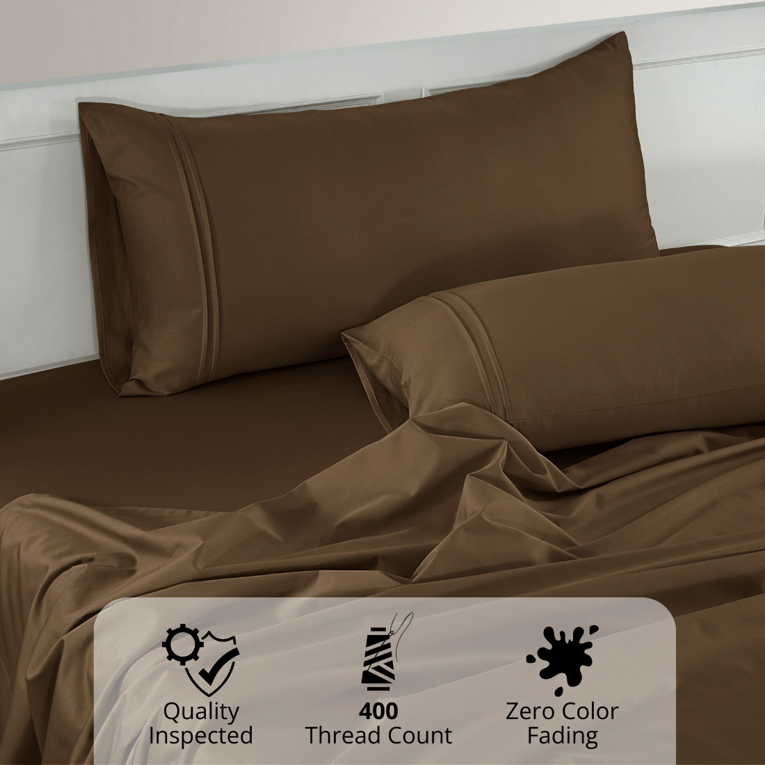 Plain Cotton Satin 400 TC Bedsheet with Pillow Covers - Coffee Brown